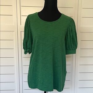 Chico's Kelly Green Short Puff Sleeve Slub Top Size 1